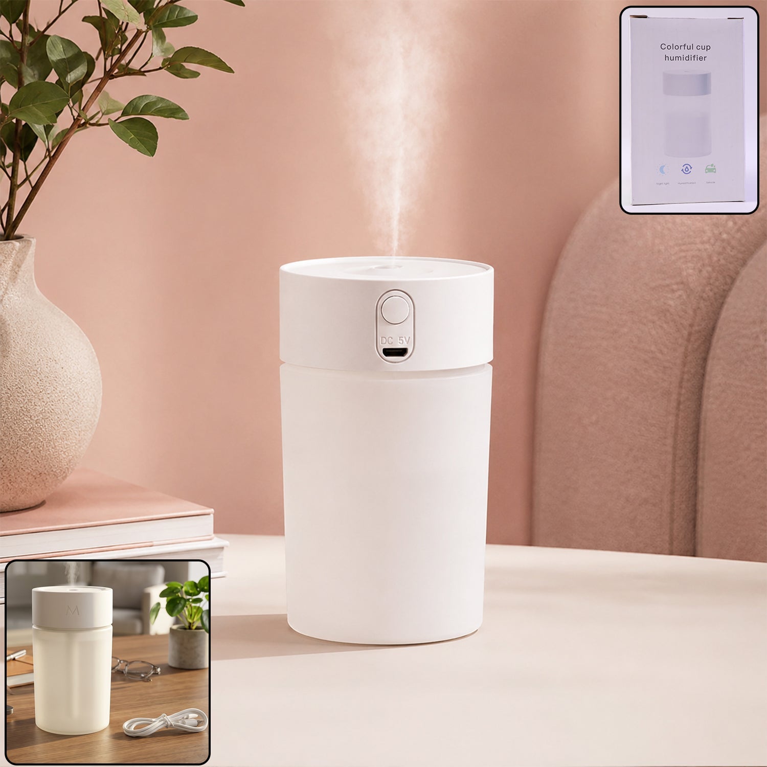 Mini Portable Usb Humidifier Cool Mist Desktop Air Diffuser With Light (1 Pc)
