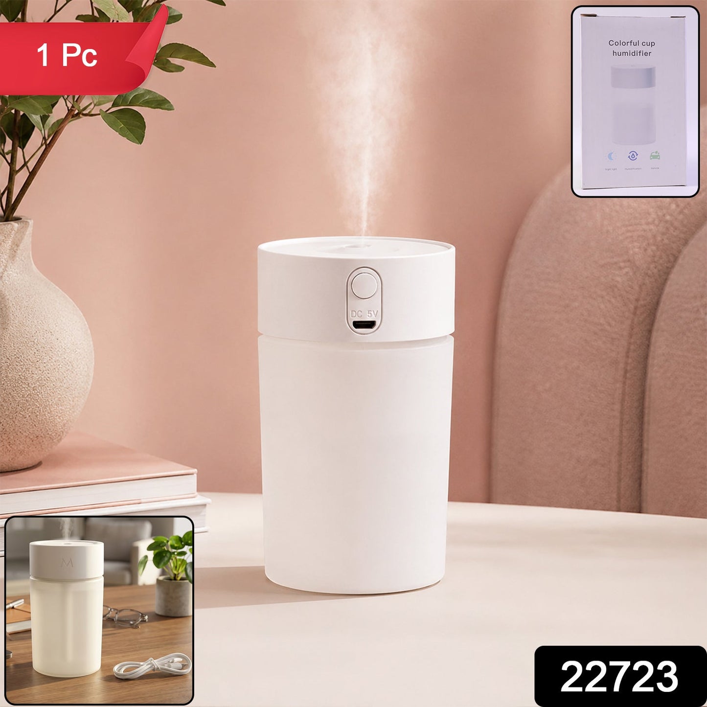 Mini Portable Usb Humidifier Cool Mist Desktop Air Diffuser With Light (1 Pc)